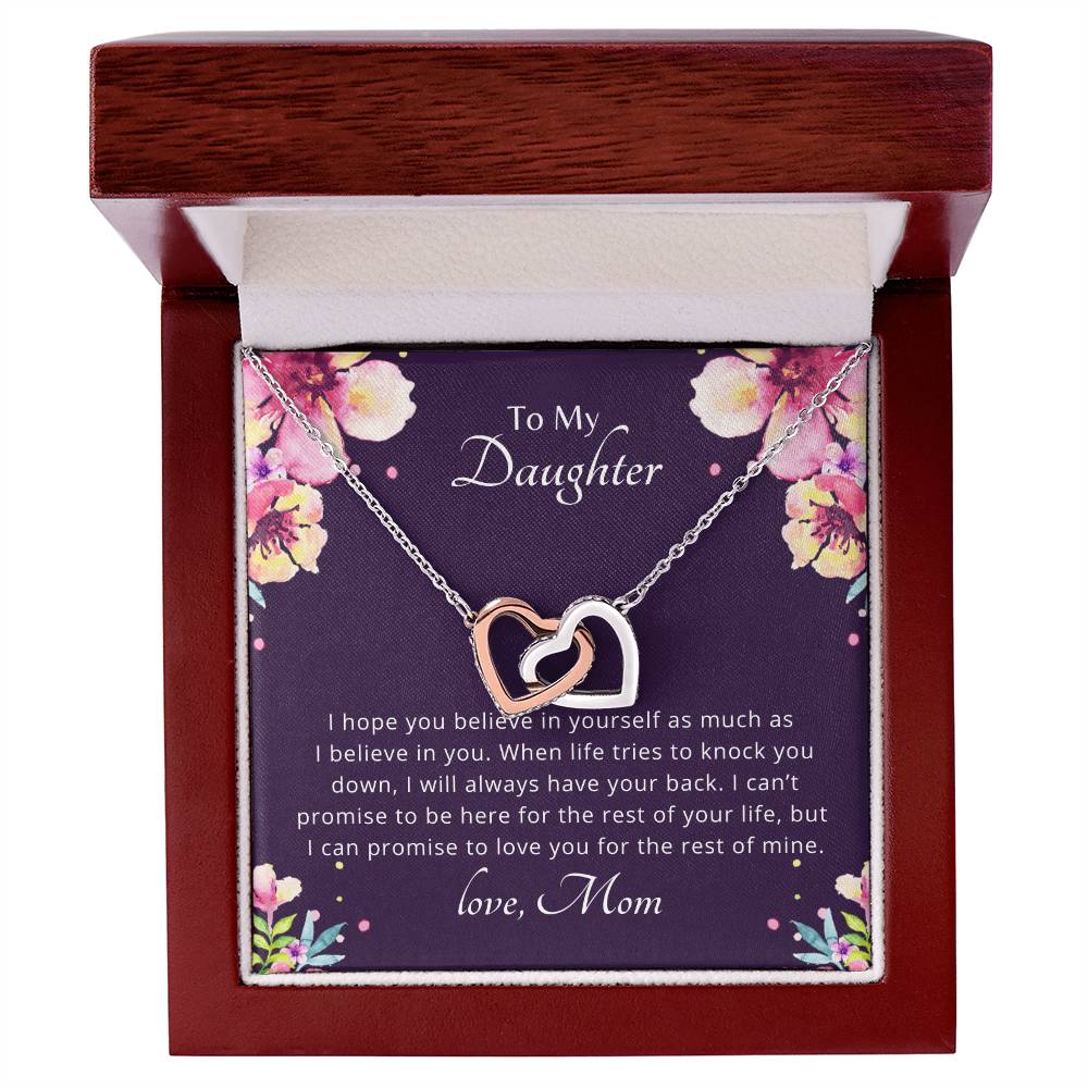 To My Daughter - Promise To Love You - Necklace. Embellished With Cubic Zirconia Stones. Interlocking Hearts Necklace