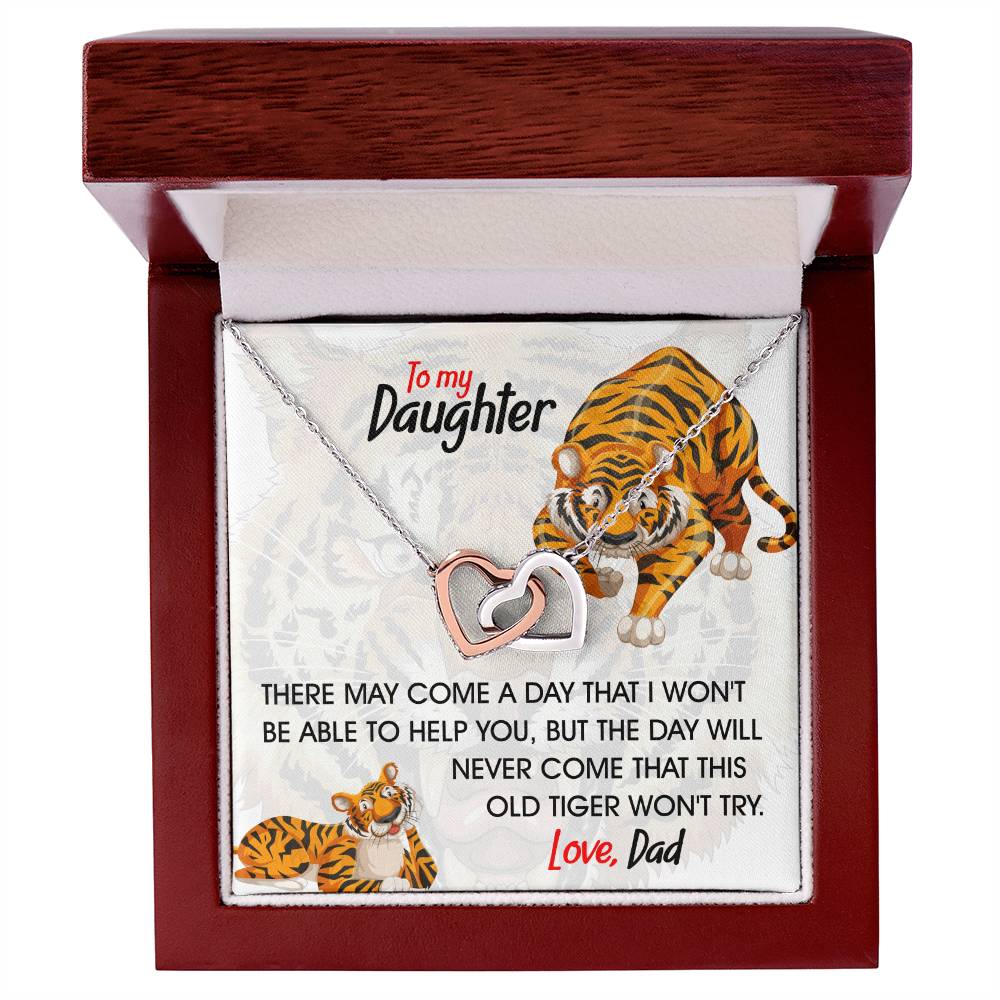 To My Daughter - This Old Tiger Will Always Love You Interlocking Hearts Necklace