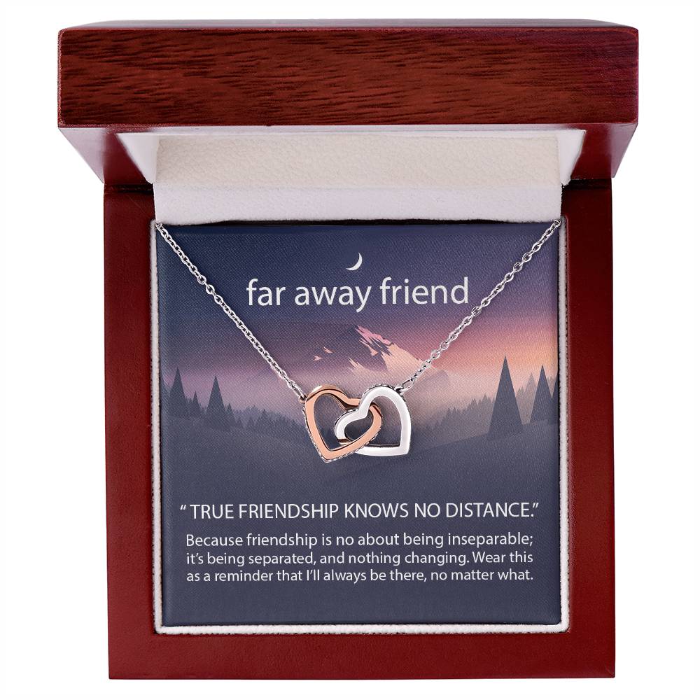 True Friendship Knows No Distance Interlocking Hearts Necklace