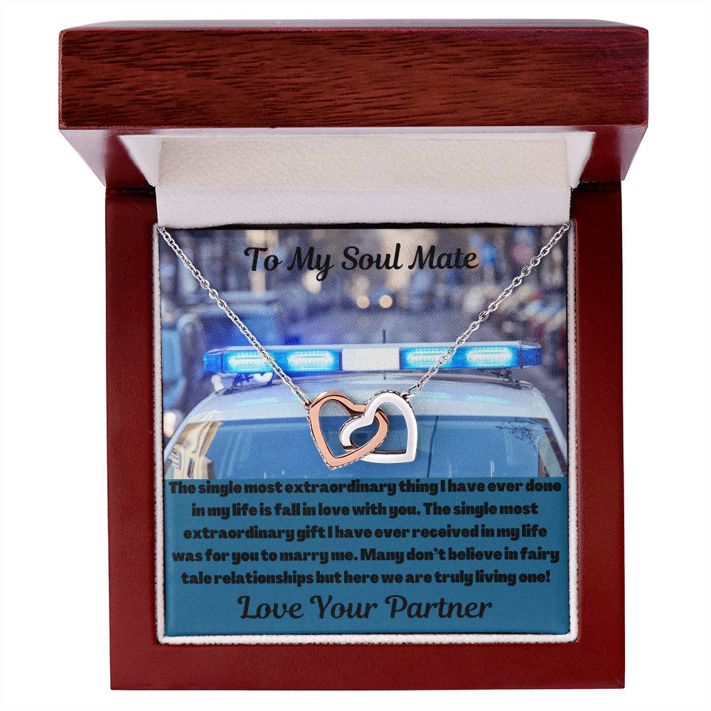 To My Soul Mate Police Partner Interlocking Hearts Necklace