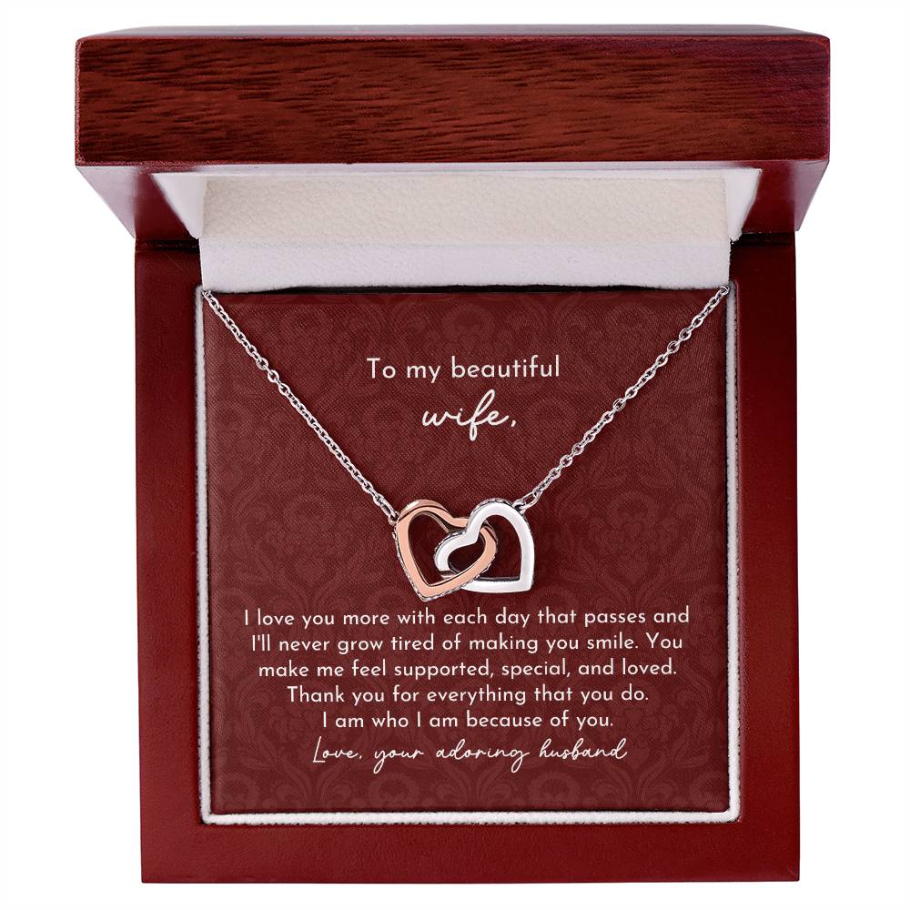To Beautiful Wife Interlocking Hearts Necklace Minimalist Burgundy