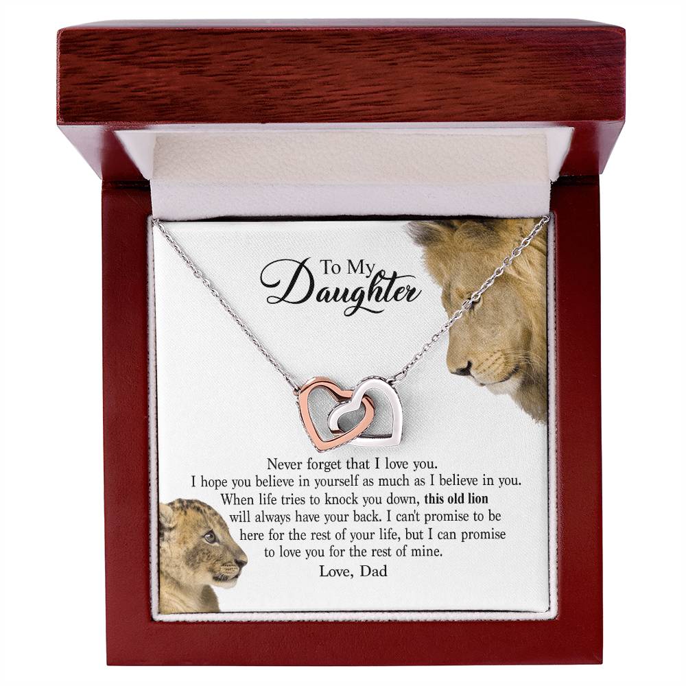 To My Daughter - This Old Lion Will Always Have Your Back Interlocking Hearts Necklace