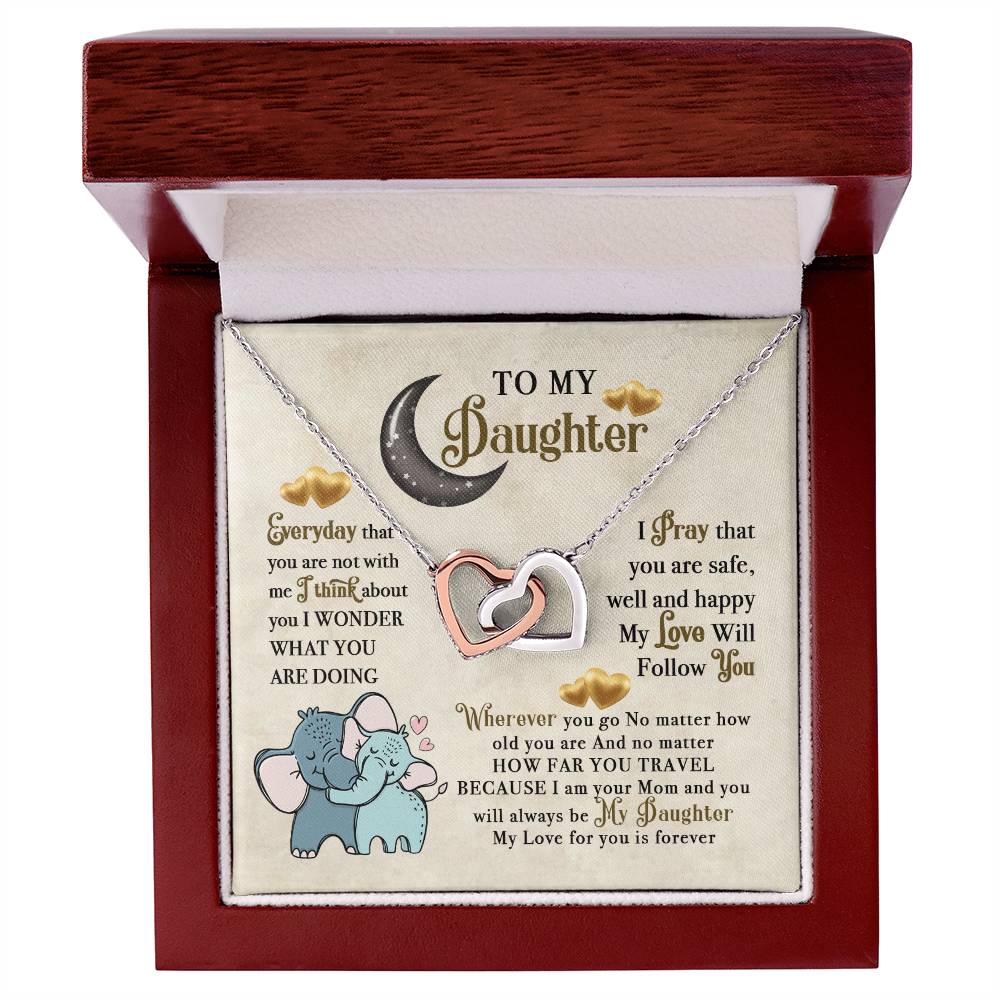 To My Daughter Elephant Mom Birthday Gift Interlocking Hearts Necklace