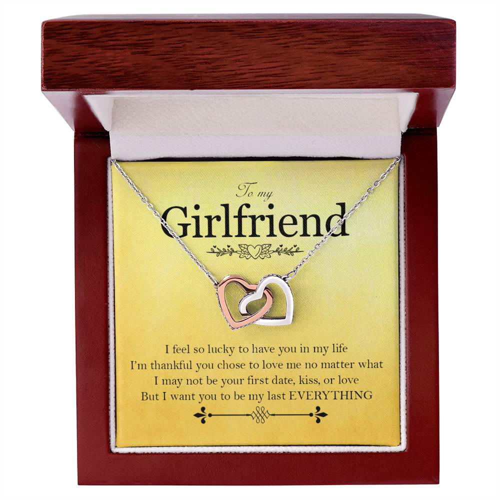 To My Girlfriend - Love Card And Necklace K Interlocking Hearts Necklace