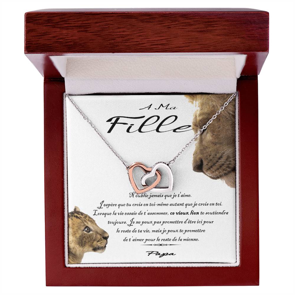 À Ma Fille - Ce Vieux Lion Te Soutiendra Toujours Interlocking Hearts Necklace