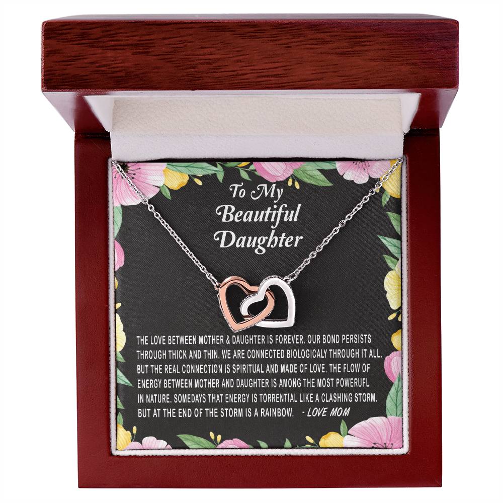 To My Beautiful Daughter Love Between Mother & Daughter Is Forever Necklace Gift Interlocking Hearts Necklace