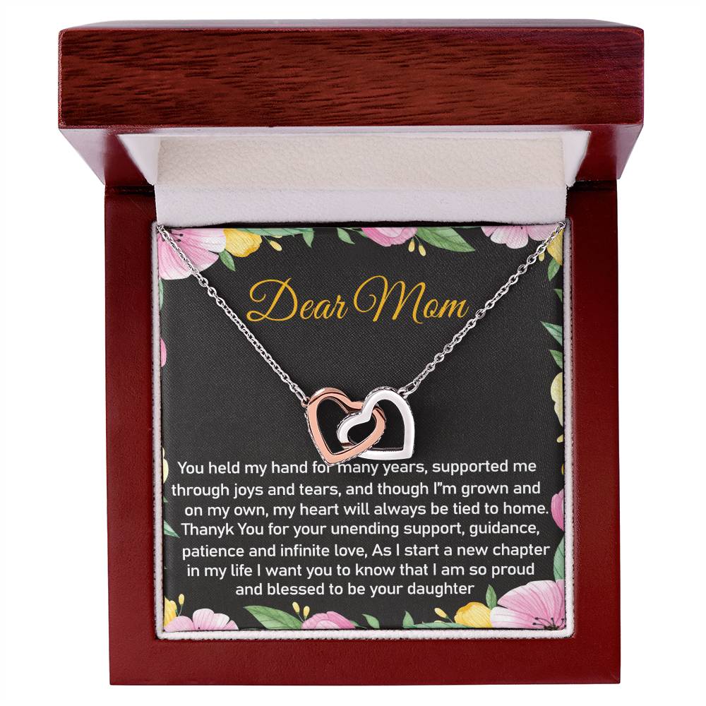 Dear Mom Thank You Blessed Daughter Interlocking Hearts Necklace