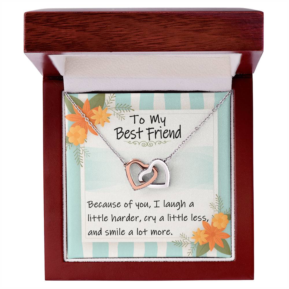 To My Best Friend - I Laugh A Little Harder Interlocking Heart Gift Neckalce Interlocking Hearts Necklace
