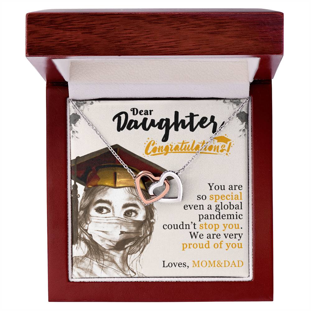 Dear Daughter! Loves Mom&Dad Interlocking Hearts Necklace