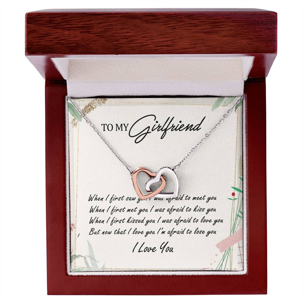 To My Girlfriend Interlocking Hearts Necklace Message Card