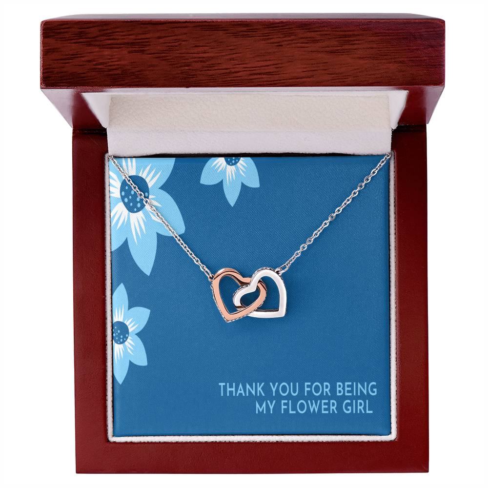Flower Girl Necklace Personalized Flower Girl Gift Bridal Party Gift Thank You For Being My Flower Girl Card Wedding Gift Box Interlocking Hearts Necklace