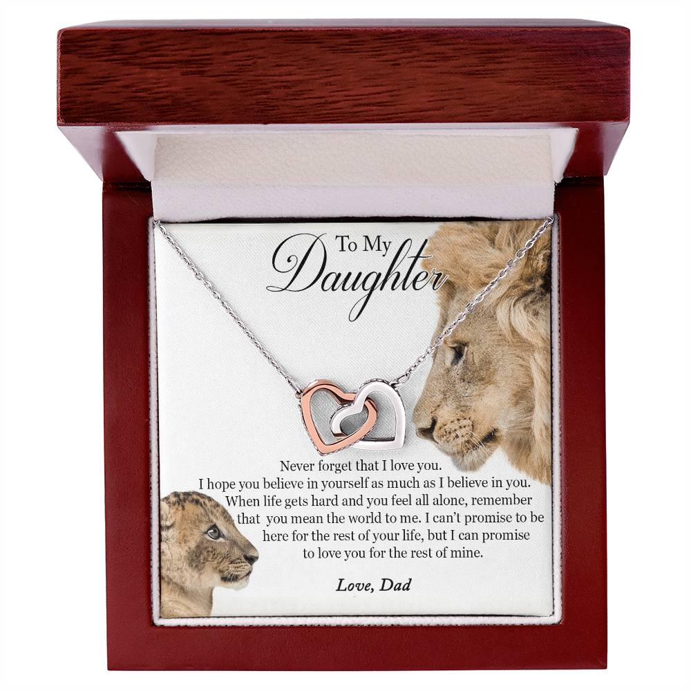 To My Daughter - This Old Lion Will Always Have Your Back Interlocking Hearts Necklace