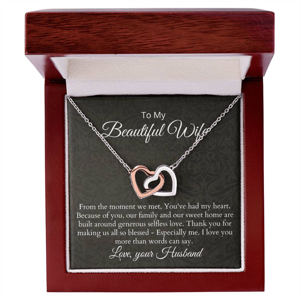Anniversary Birthday Gift For Wife - Necklace & Message Card Interlocking Hearts Necklace