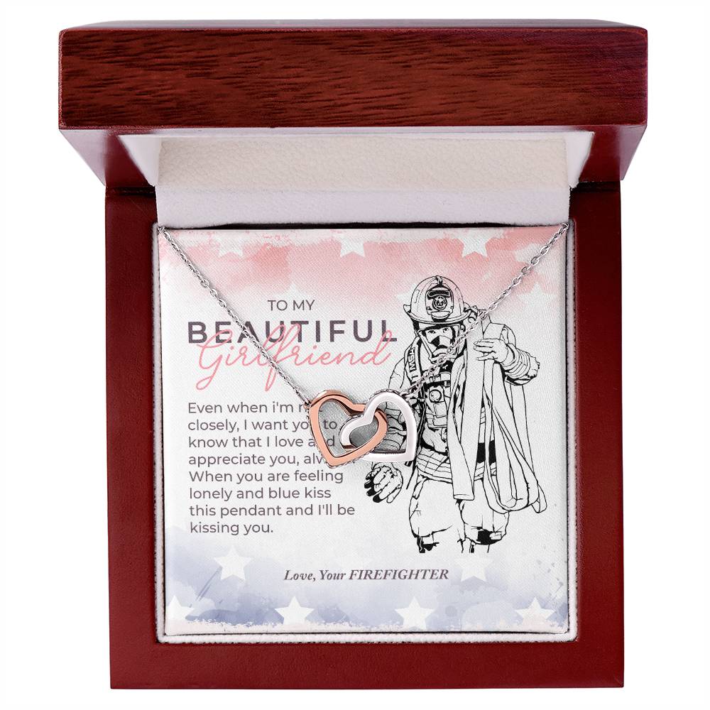 To My Beautiful Girlfriend From Firefighter Interlocking Hearts Necklace
