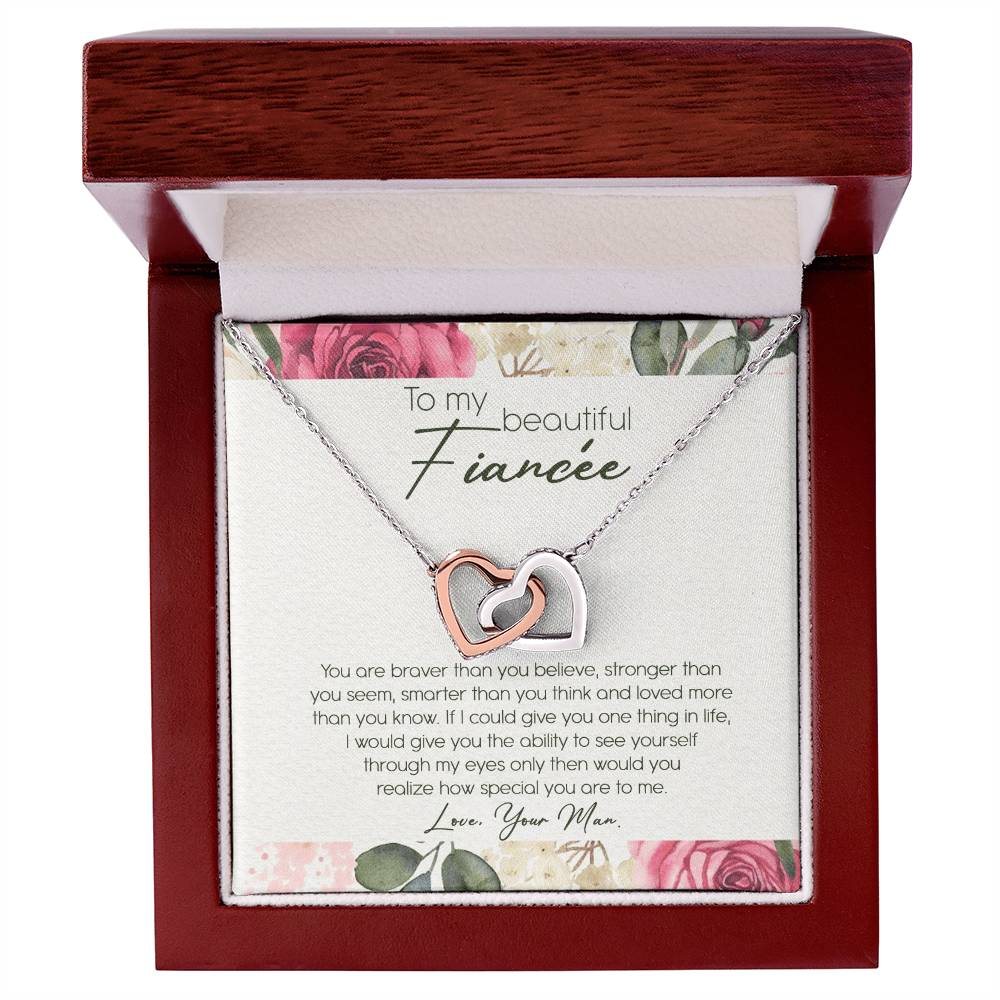 To My Beautiful Fiancé Interlocking Hearts Necklace Message Card