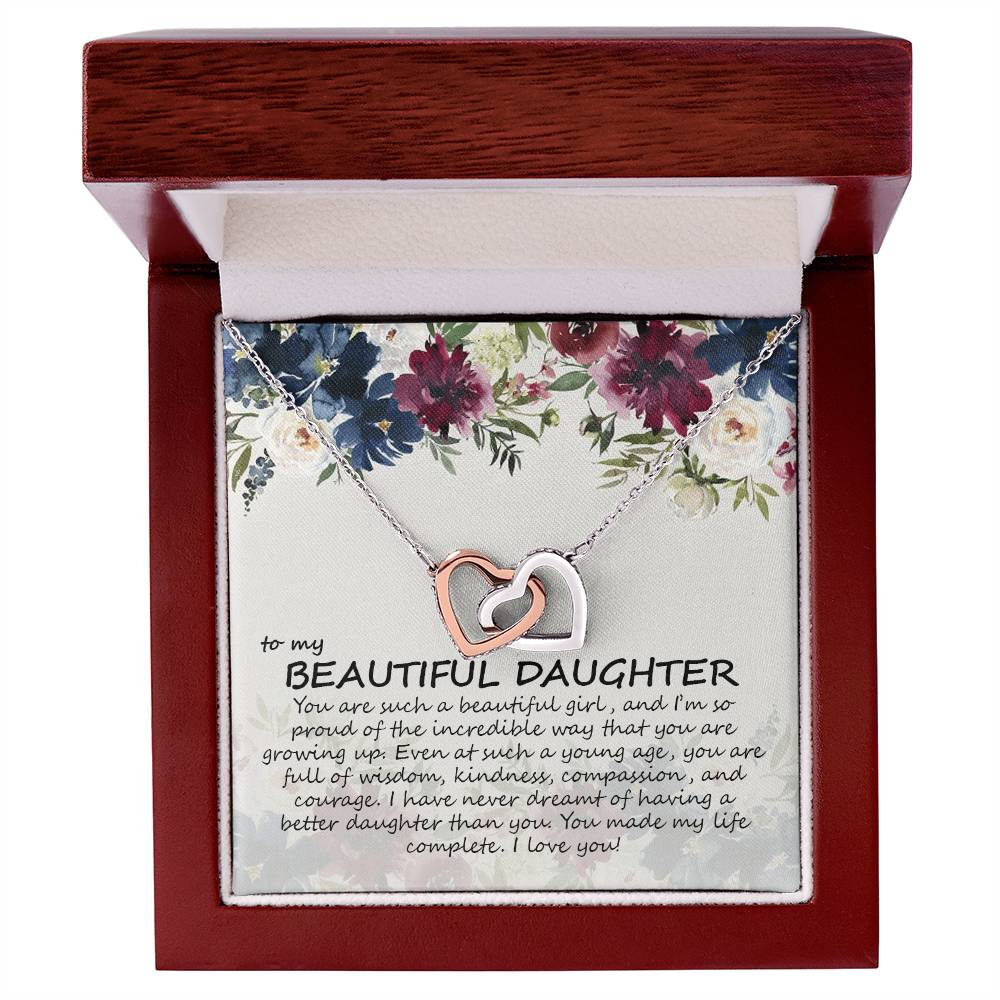 To My Daughter - Mom - Best Gift For Daughter - Heart Necklace Interlocking Hearts Necklace
