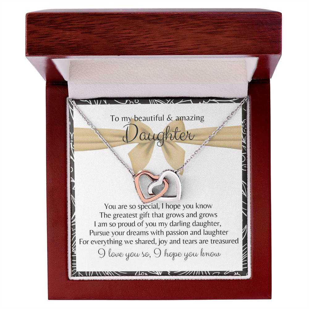 To My Beautiful Daughter 2 Hearts - Exclusive Offer Ribbon Interlocking Hearts Necklace