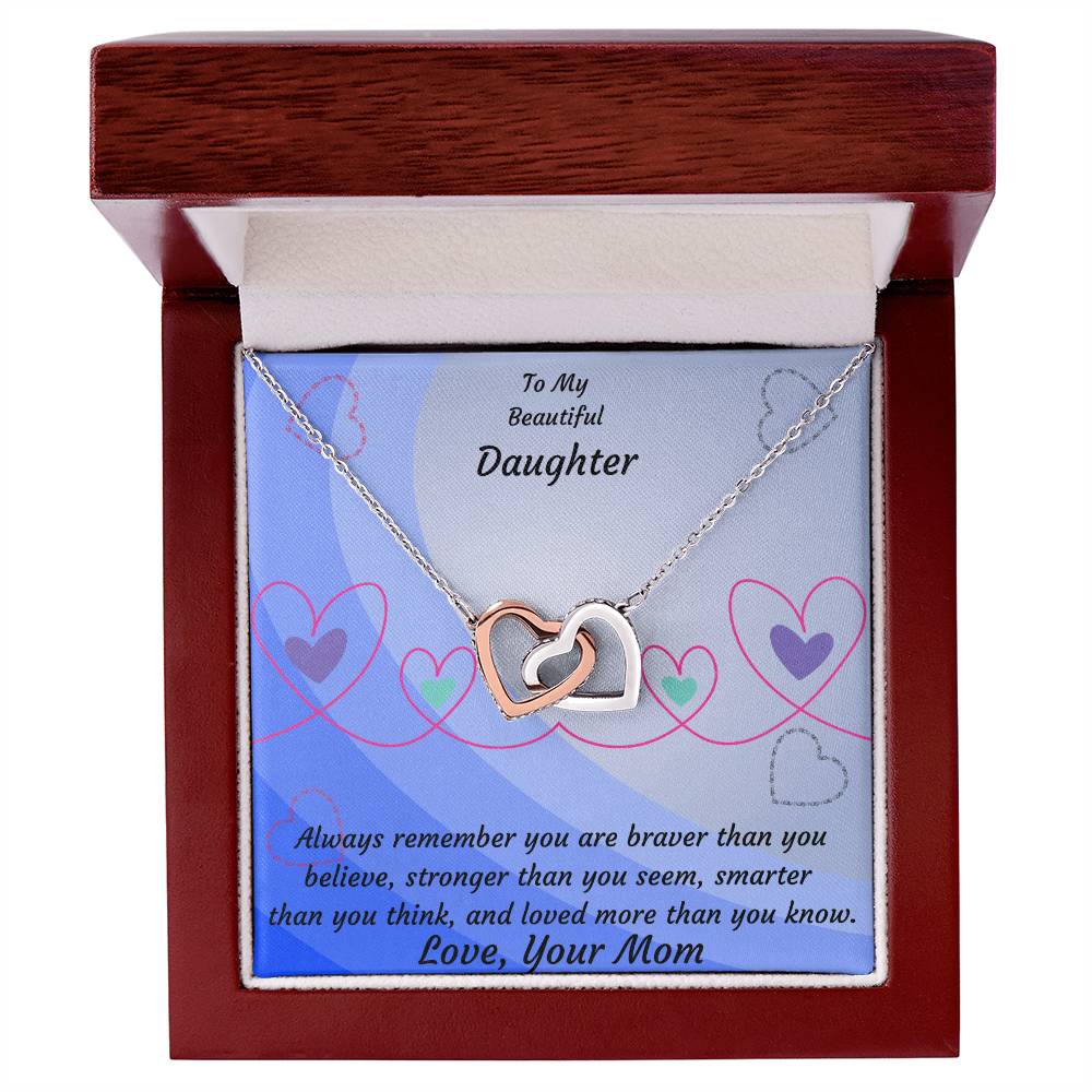 To My Beautiful Daughter- Two Interlocked Hearts Pendant Necklace Interlocking Hearts Necklace