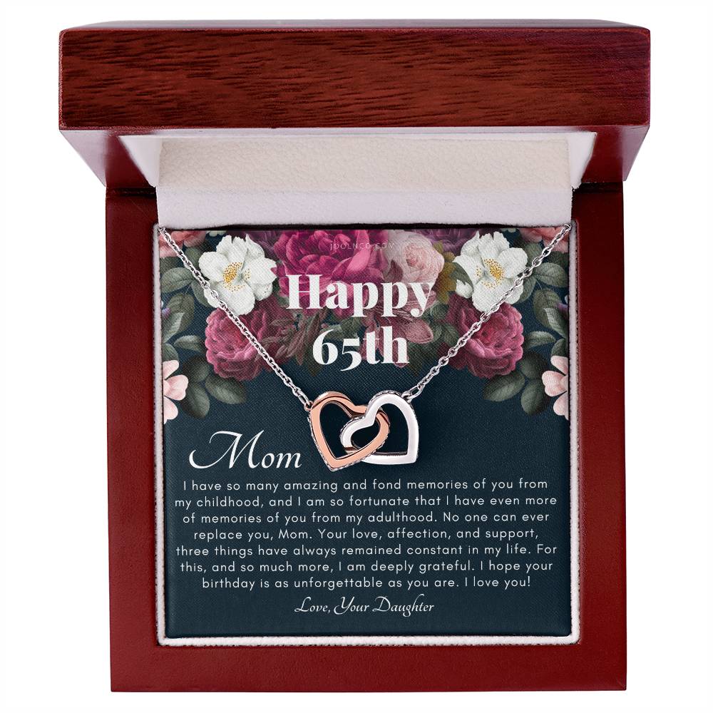 Mother'S 65Th Birthday Gift Gift For Mom On Her Birthday Gift For Mom From Daughter Mom Necklace Best Mom Gift Message Card Interlocking Hearts Necklace