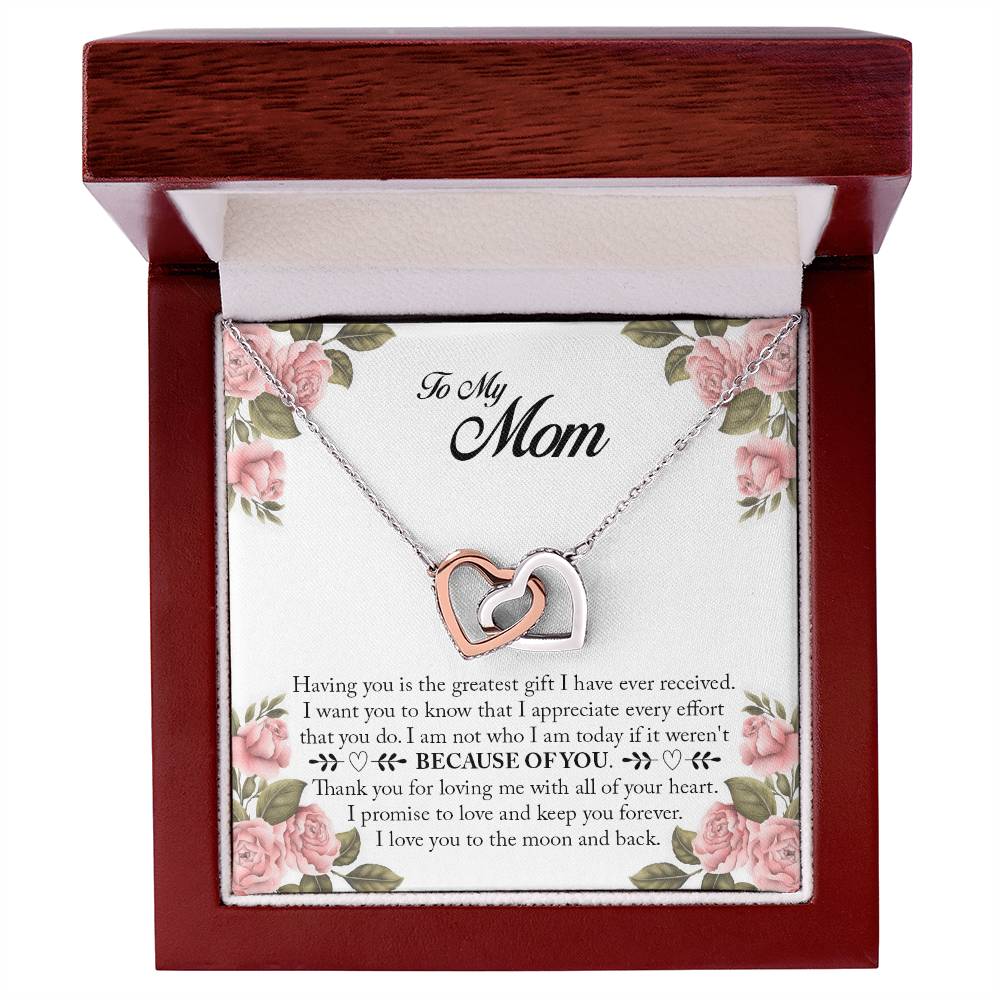 Because Of You Mom Interlocking Hearts Necklace