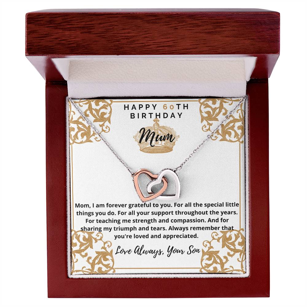 60Th Birthday Gift For Mum Interlocking Hearts Necklace