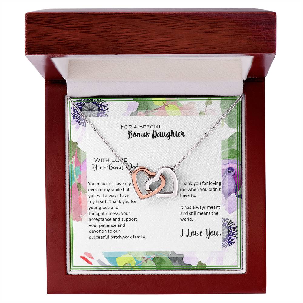 Bonus Daughter From Bonus Dad No Dna But You Have My Heart Interlocking Hearts Necklace