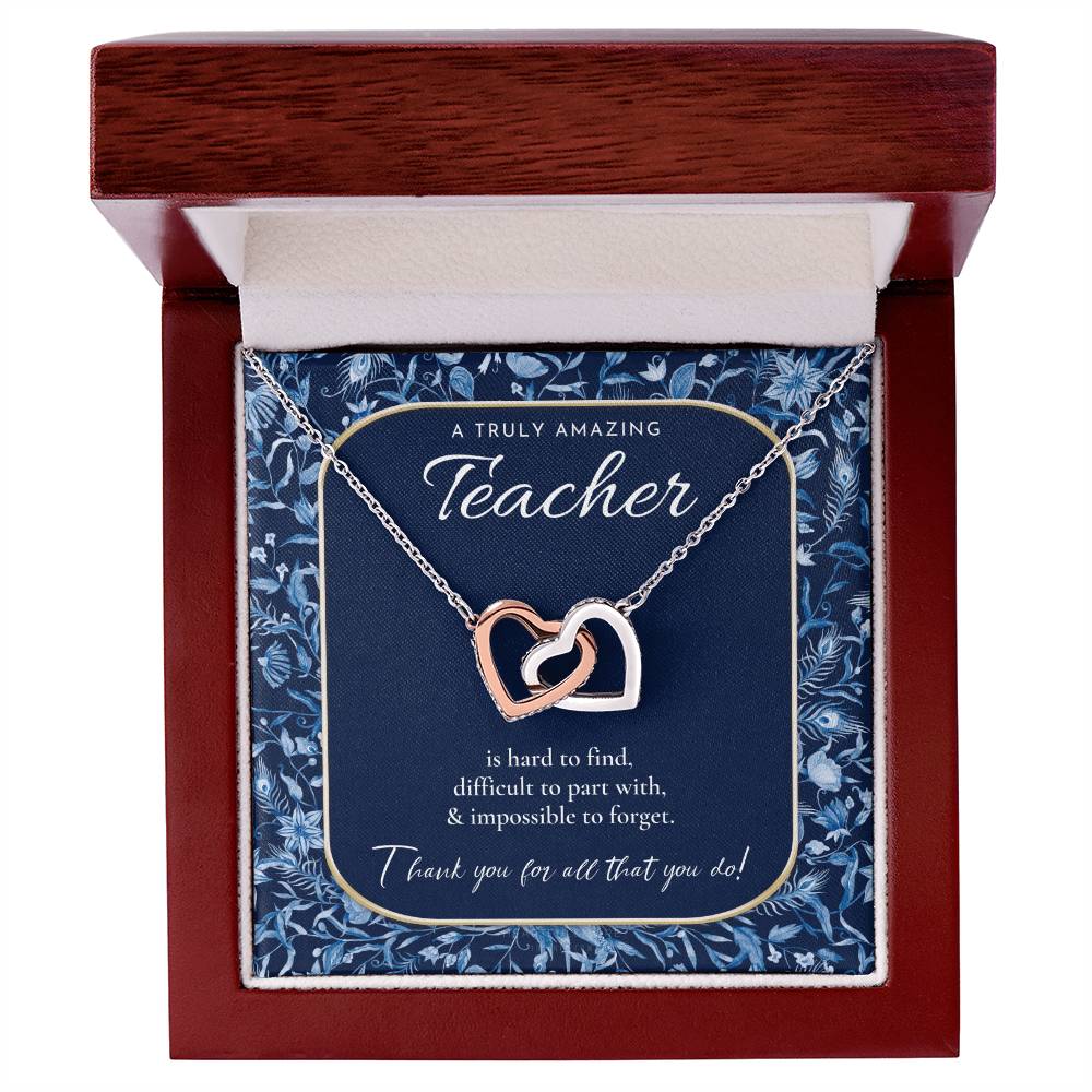 Teacher Gift Gift For Teacher Necklace A Truly Amazing Teacher Appreciation Gift Gorgeous Necklace For Teacher Interlocking Hearts Necklace