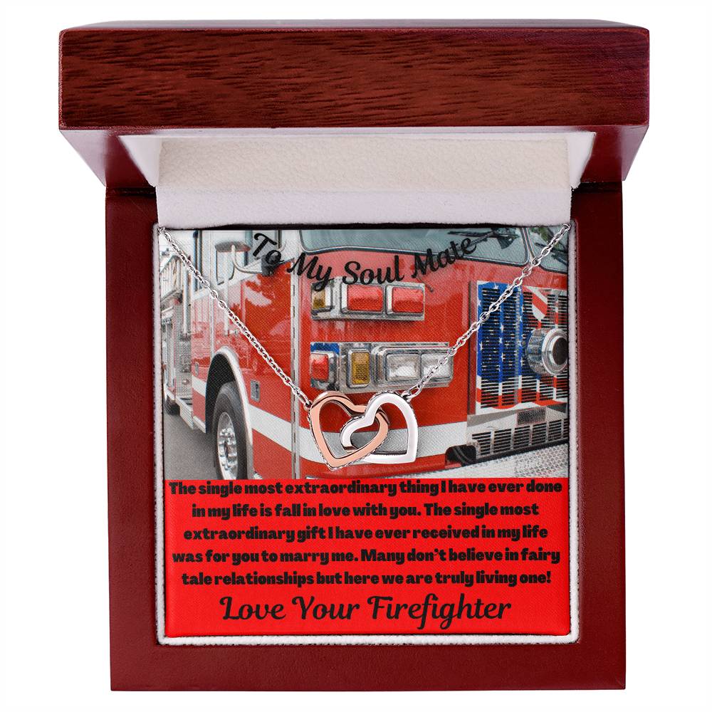 To My Soul Mate Firefighter Interlocking Hearts Necklace