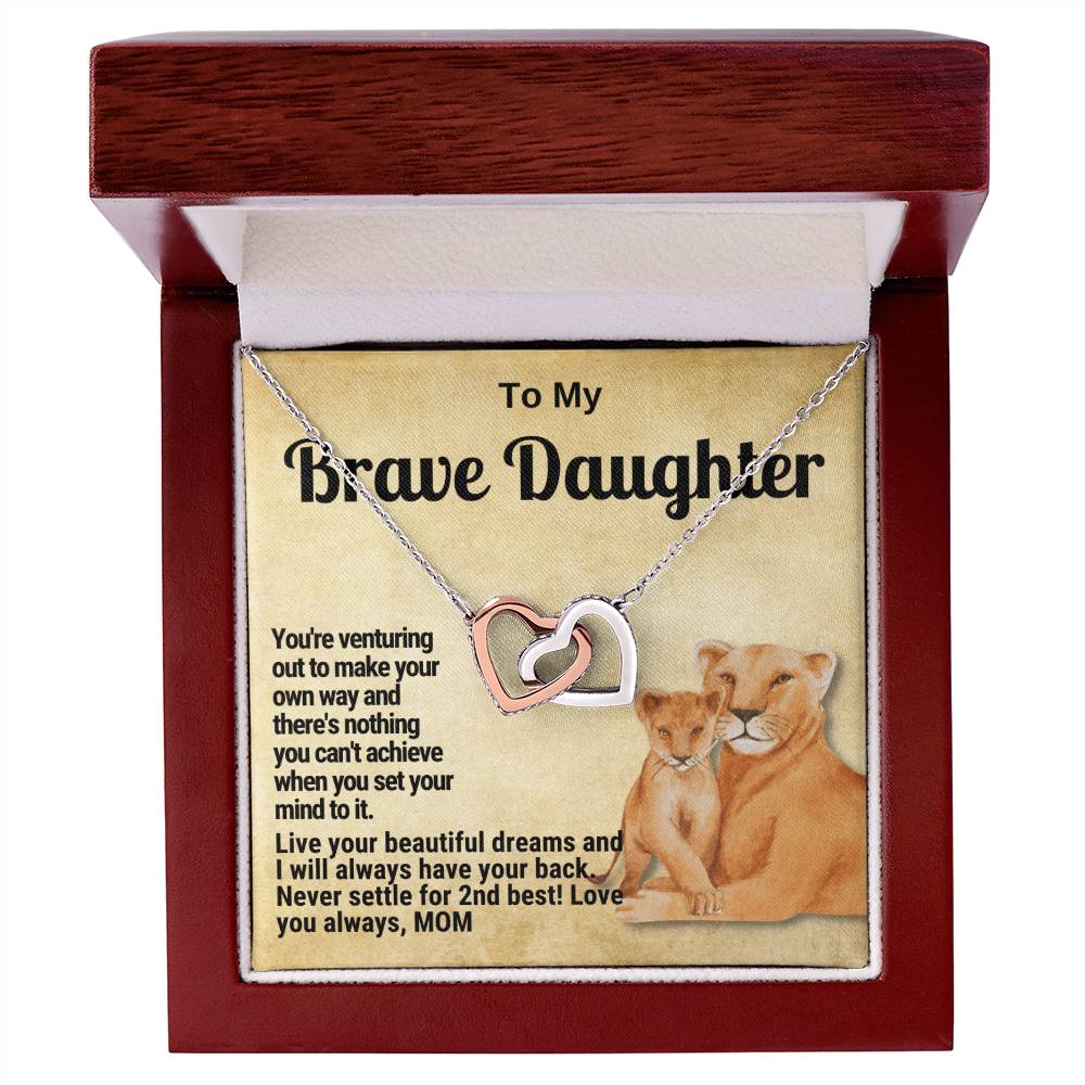 To My Brave Daughter Linked Hearts Gift From Mom Interlocking Hearts Necklace