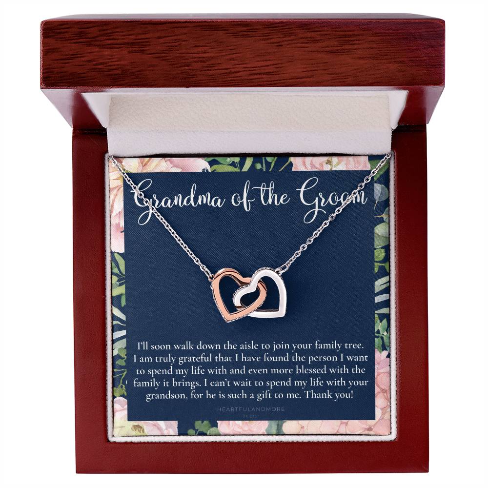 Grandmother Of The Groom Gift Necklace Grandma Wedding Gift Nana Bridal Shower Rehearsal Dinner Thank You Gift Interlocking Hearts Necklace