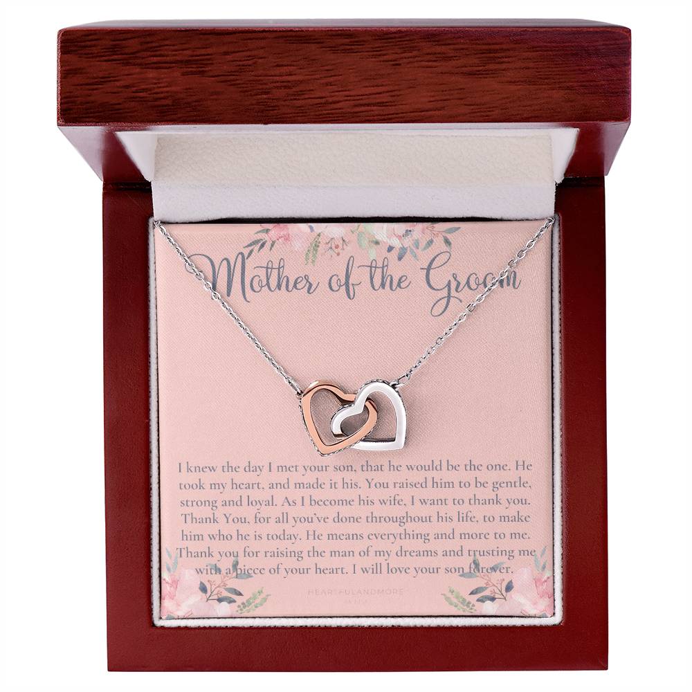 Mother Of The Groom Gift Necklace Wedding Gift Bridal Party Rehearsal Dinner Man Of My Dreams Parent Of Groom Mother In Law Gift Interlocking Hearts Necklace