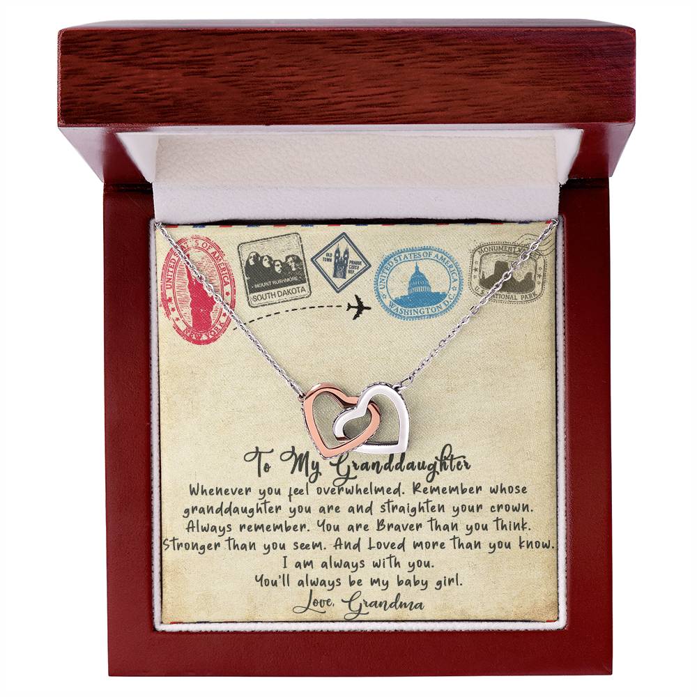 To My Granddaughter Interlocking Hearts Necklace Message Card