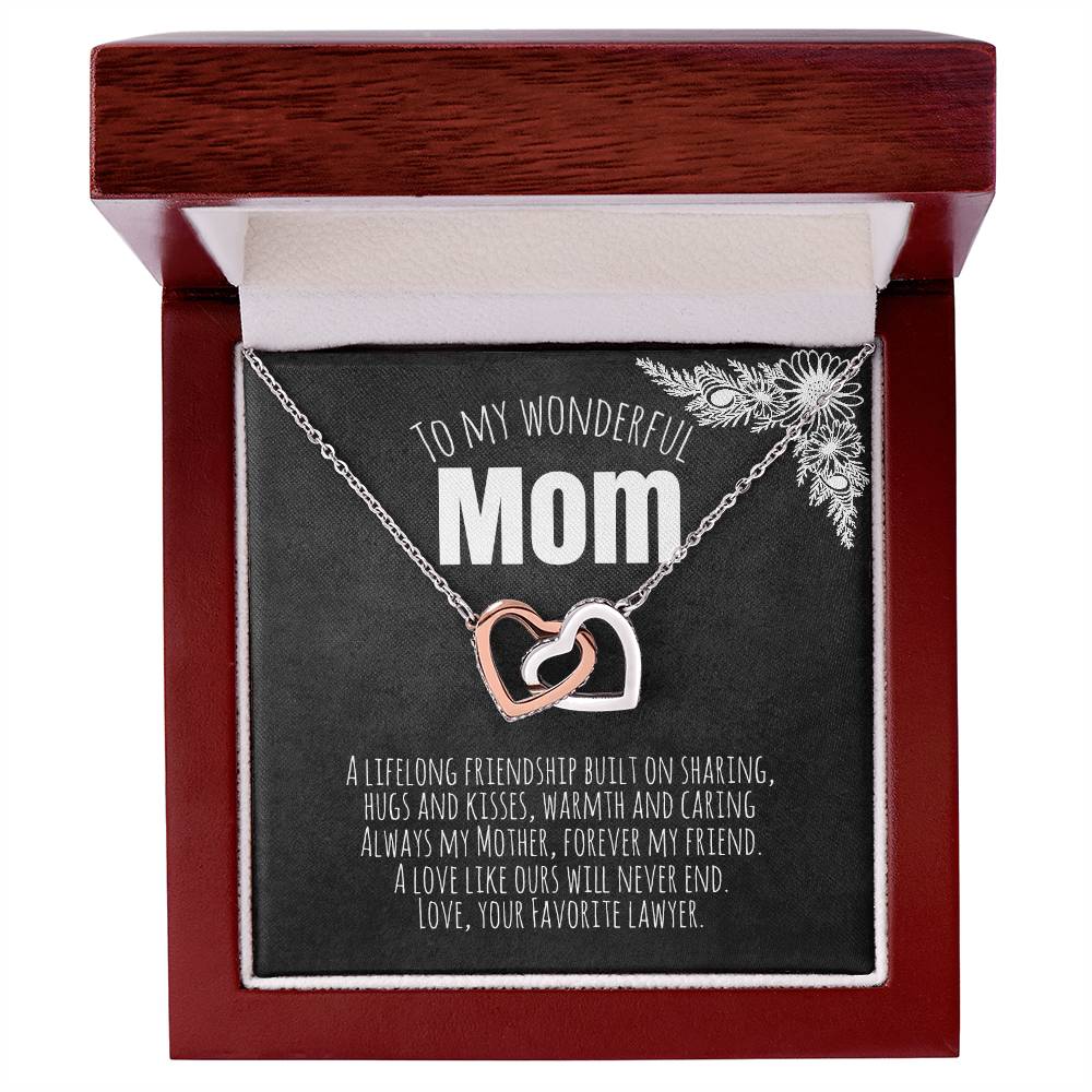 To My Wonderful Mom - Love Your Favorite Lawyer Interlocking Hearts Necklace