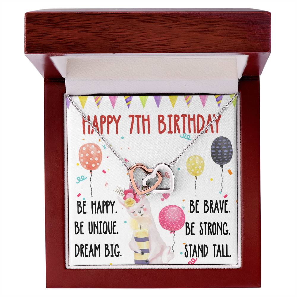 7Th Birthday Necklace Gift For Girl Daughter Birthday Gift For 7 Years Old Teen Birthday Gift Cute Llama Interlocking Hearts Necklace