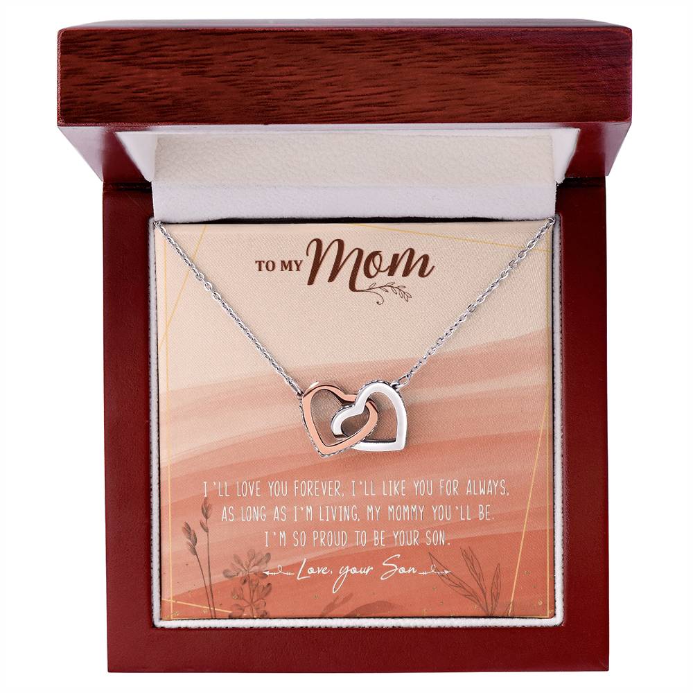 To My Mom Interlocking Hearts Necklace Message Card