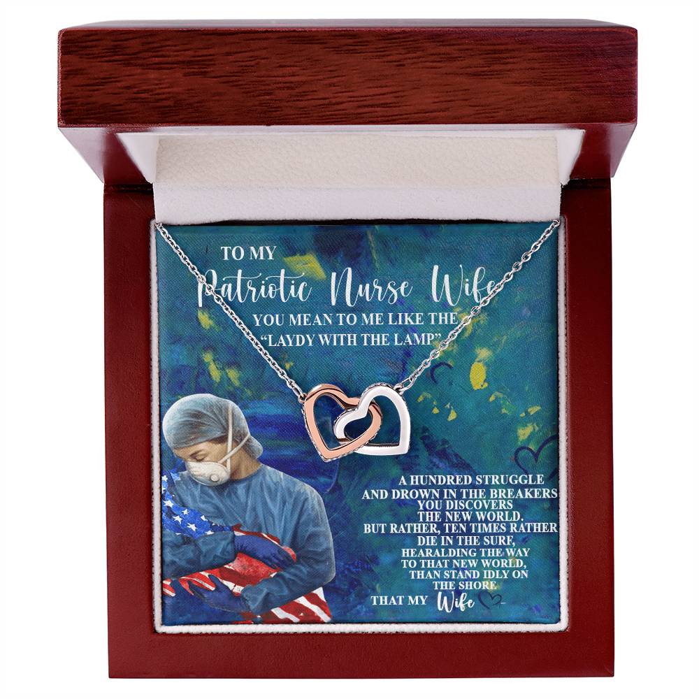 To My Patriotic Nurse Wife Interlocking Hearts Necklace