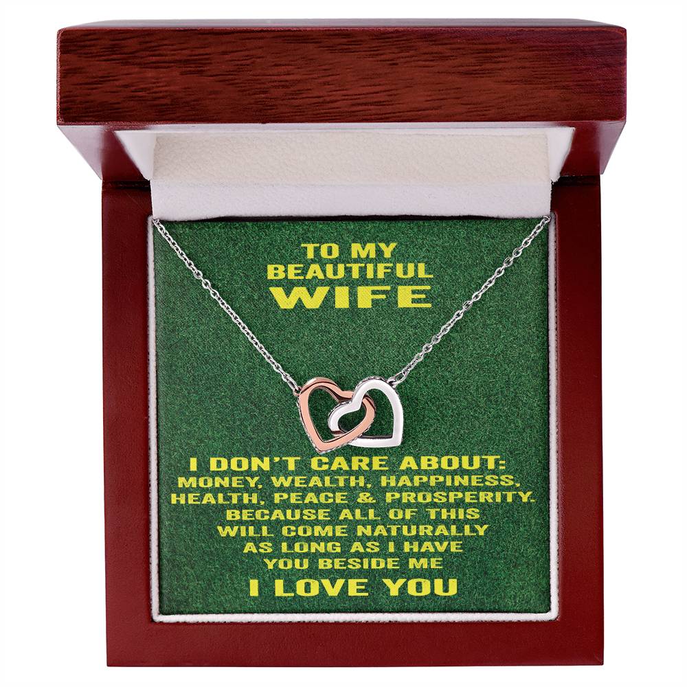 To My Beautiful Wife Necklace I Don'T Care About Bla Bla Bla. Interlocking Hearts Necklace