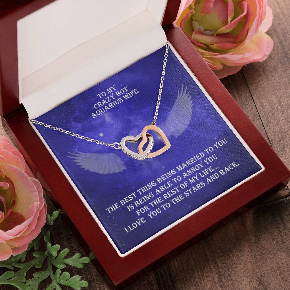 Hot Aquarius Wife Interlocked Hearts Necklace With Personal Message Card And Jewelry Box. Interlocking Hearts Necklace
