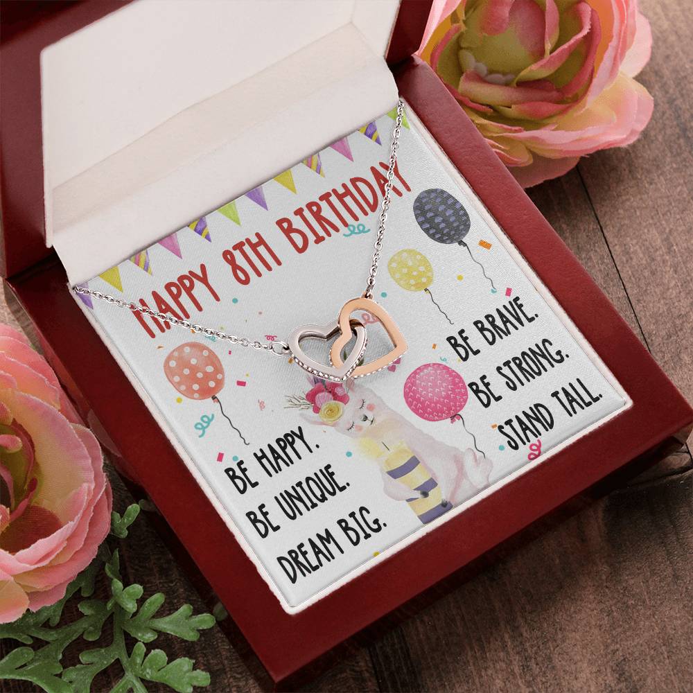 8Th Birthday Necklace Gift For Girl Daughter Birthday Gift For 8 Years Old Teen Birthday Gift Cute Llama Interlocking Hearts Necklace