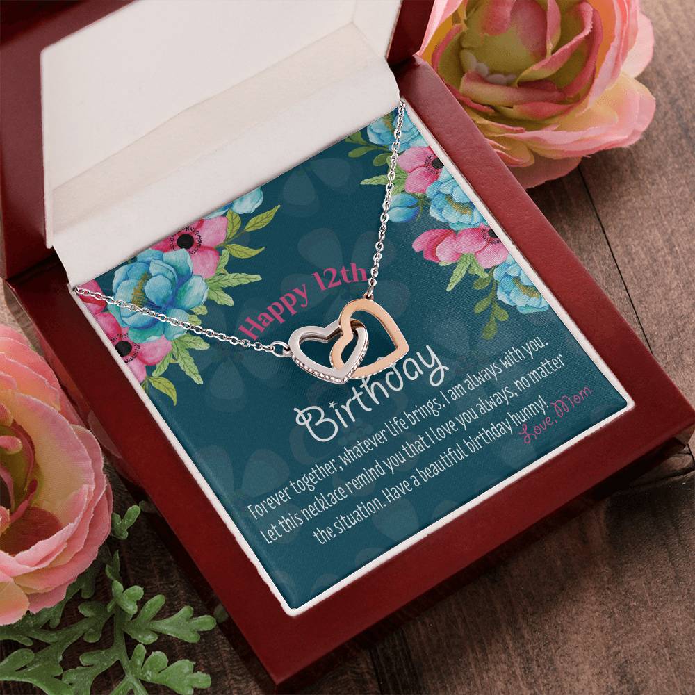 12Th Birthday Gift To Daughter From Mom Heart Birthday Necklace Daughter Turning 12 Gift From Mother Interlocking Hearts Necklace