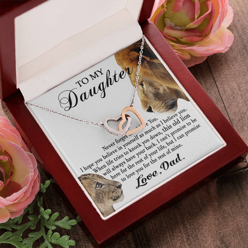 To My Daughter This Old Lion Will Always Have Your Back Interlocking Heart Necklace Daughter Necklace From Dad Interlocking Hearts Necklace