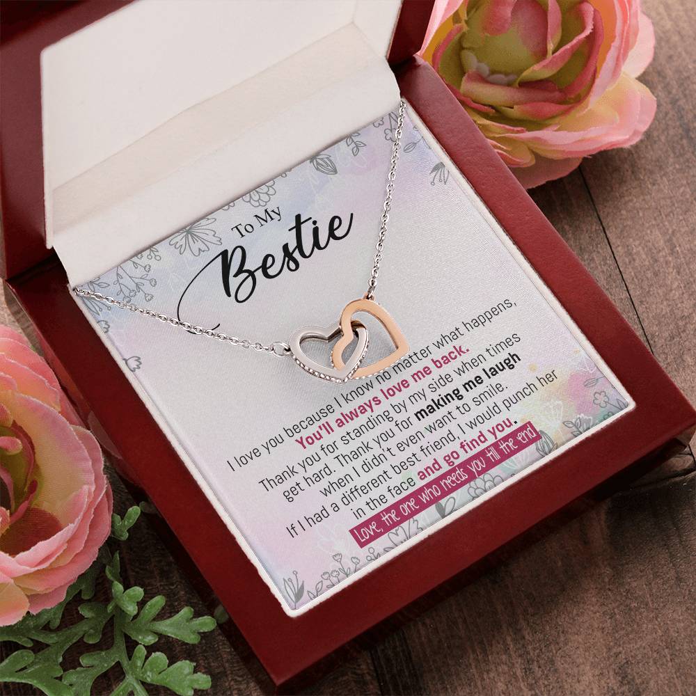 To My Bestie - From The One Who Needs You Till The End Interlocking Hearts Necklace