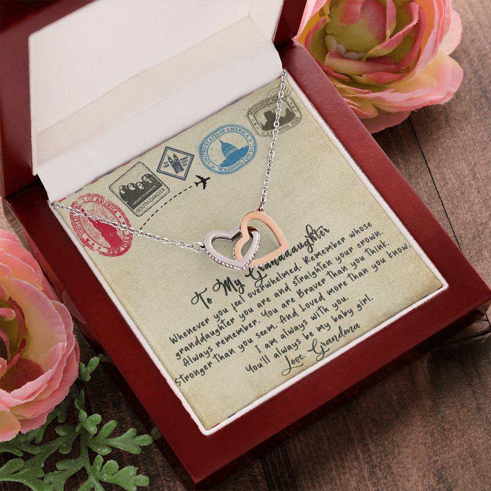 To My Granddaughter Interlocking Hearts Necklace Message Card