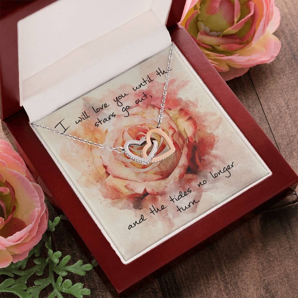 Interlocking Hearts Necklace – Pink Rose Message Card