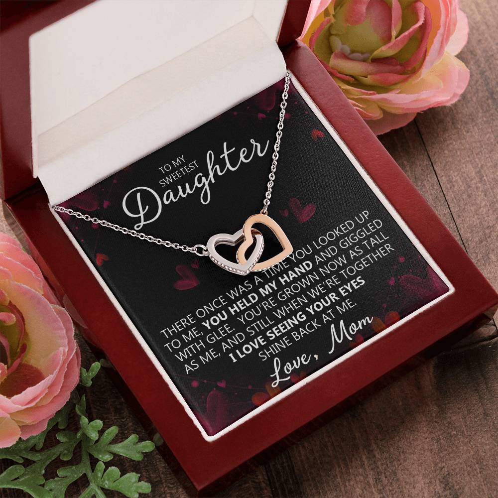 To My Daughter - You Are My Heart - Unique Heart Bonding Necklace Gift Set Interlocking Hearts Necklace