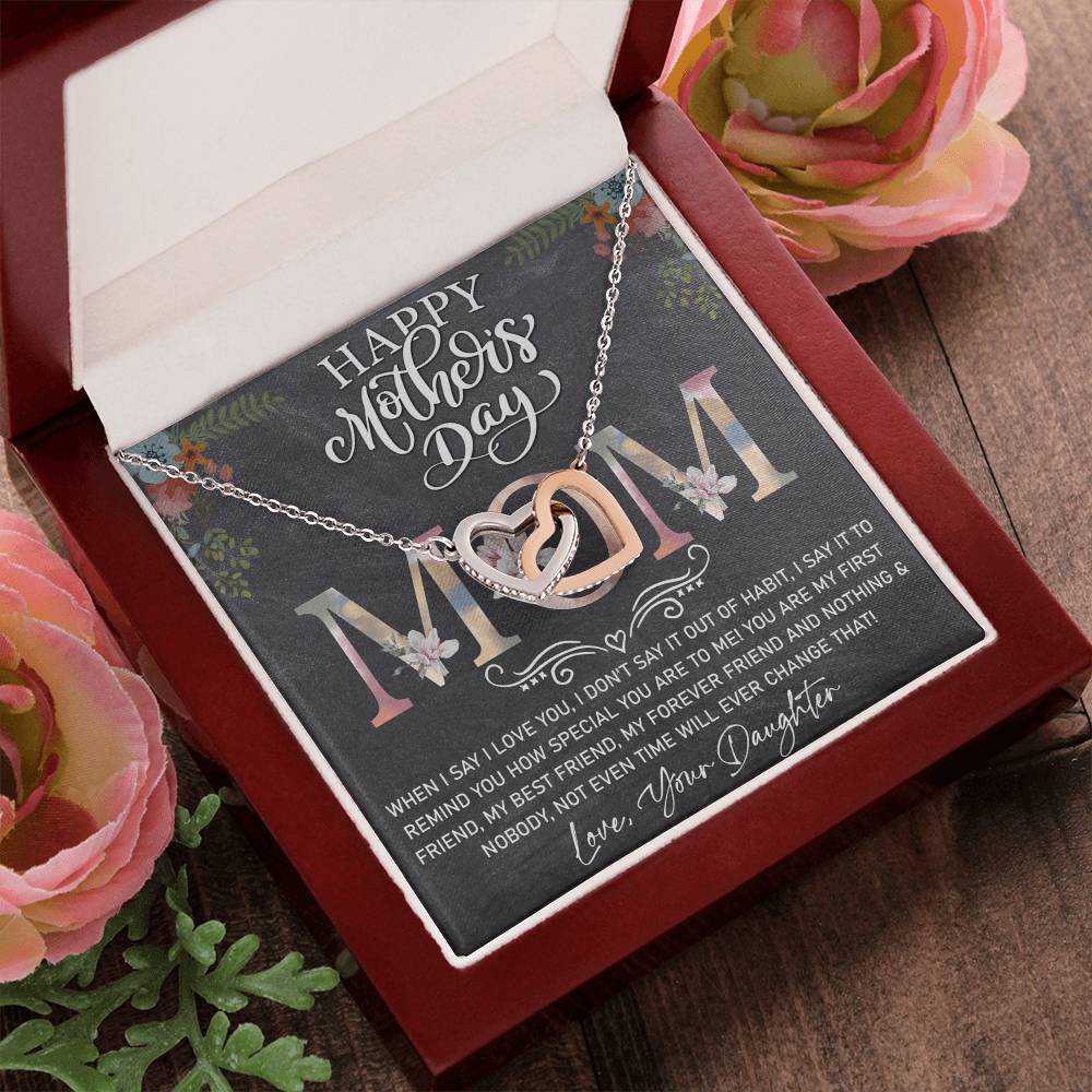 Perfect Gift For Mom- Luxury Necklace With Message Card Interlocking Hearts Necklace