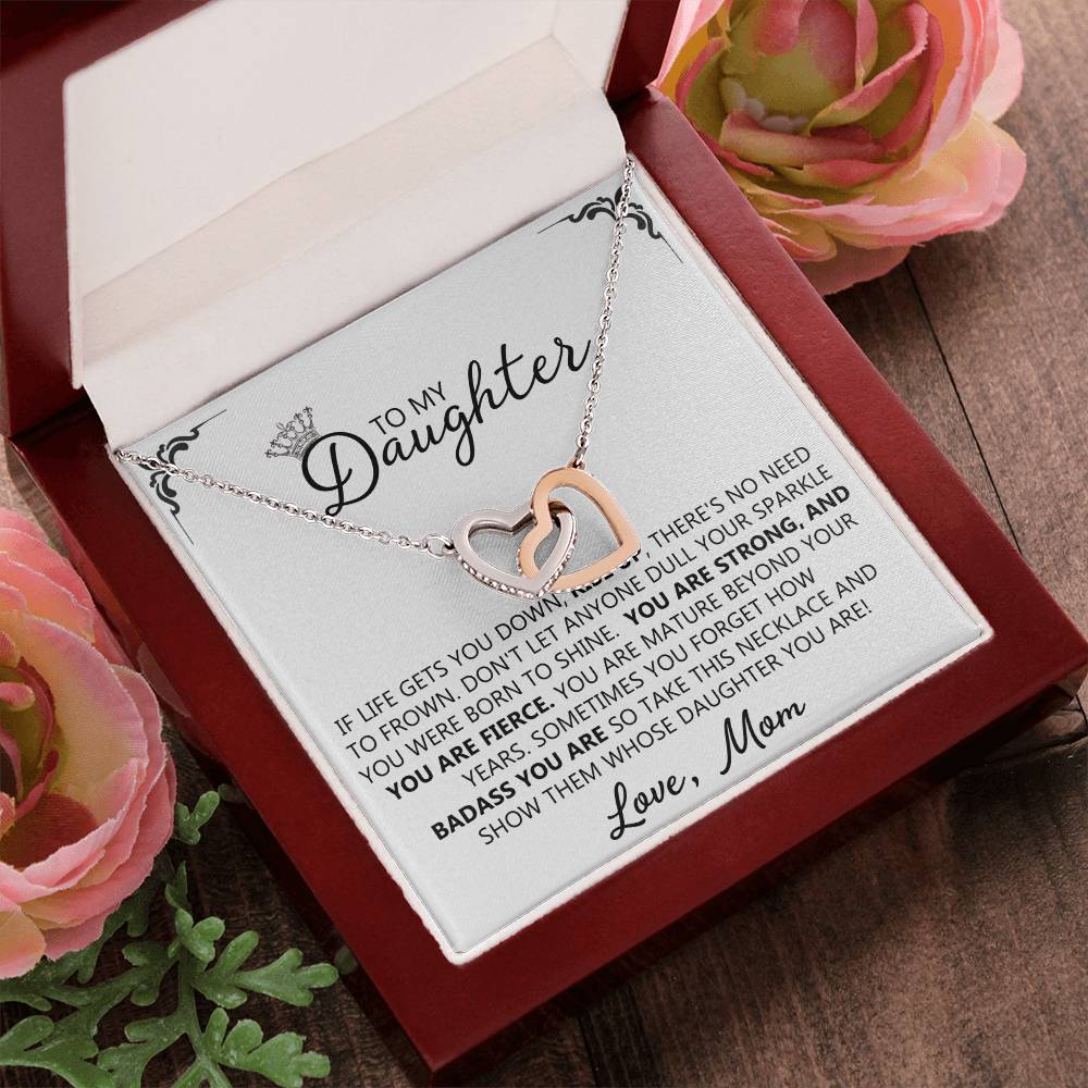 To My Daughter - Straighten Your Crown Unique Interlocking Hearts Binding Necklace Gift Set Interlocking Hearts Necklace