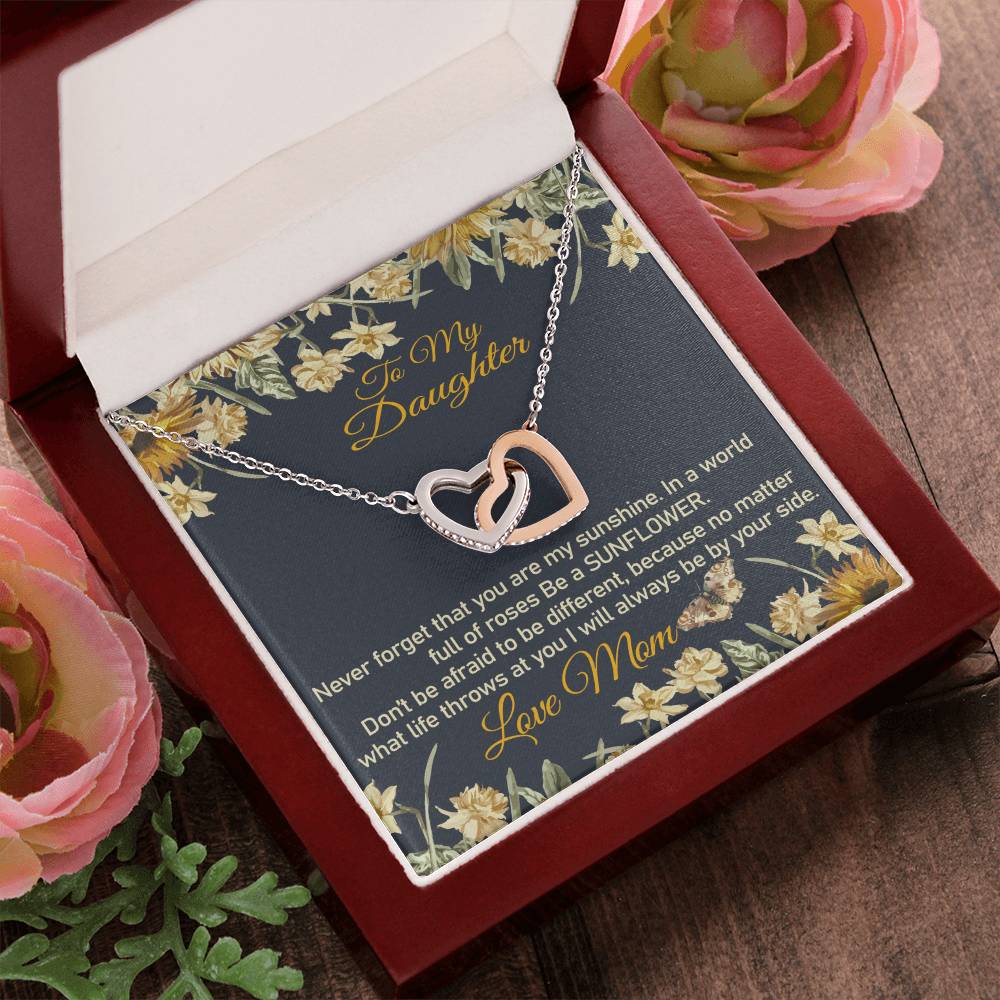 Mom To Daughter Necklace Be A Sunflower Gift Interlocking Hearts Necklace