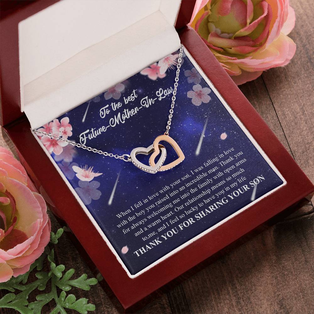 To My Future Mother-In-Law - Thank You For Always Welcoming Me Into The Family With Open Arms And A Warm Heart Interlocking Hearts Necklace