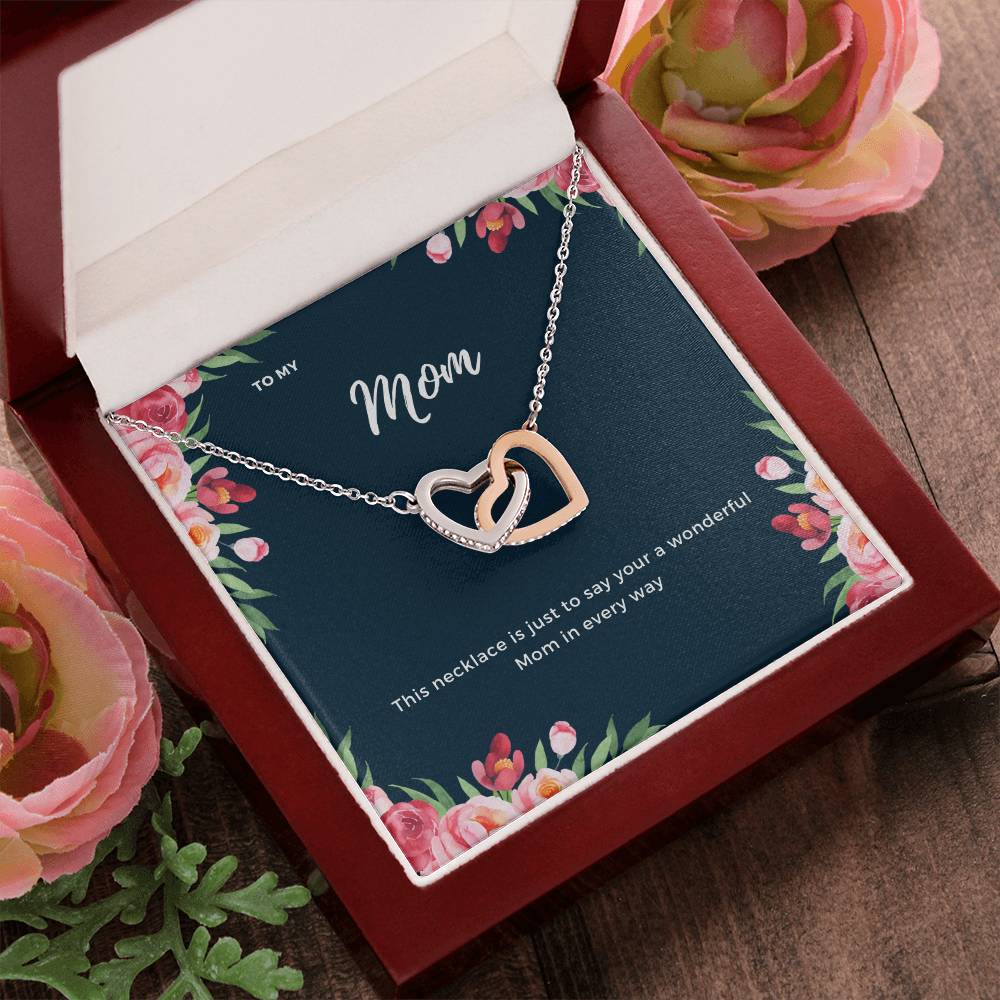 To My Mom Interlocking Necklace Floral Interlocking Hearts Necklace
